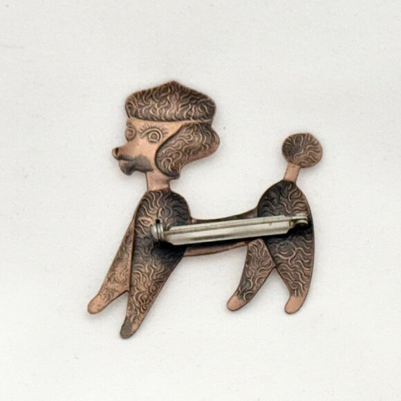 Vintage MCM Copper French Poodle Brooch Textured - Picture 3 of 5